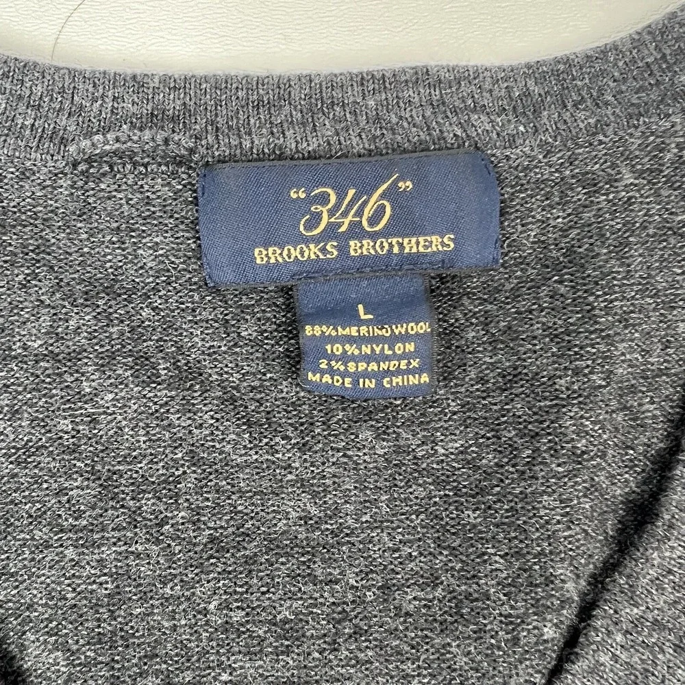 Brooks Brothers 346 Gray V-Neck L/S Wool Blend Sweater Mens Size Large‎ L